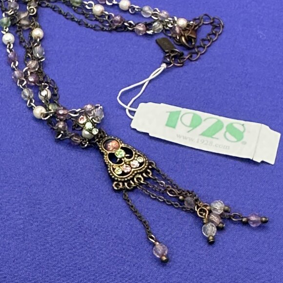 1928 Brand “Confetti” Necklace w/ Faux Pearls & Crystal Accents.  Original Tag - Picture 10 of 11